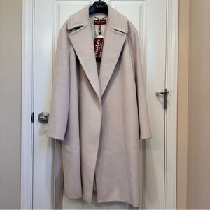 NWT Max Mara Studio Luxury 100% Wool Belted Long Warp Coat Beige Sz:US8 Spring